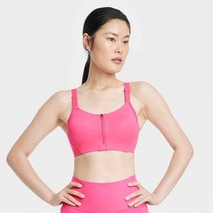 Women's High Support Zip-Front Mesh Crossback Bra - All in Motion Neon Pink 36D